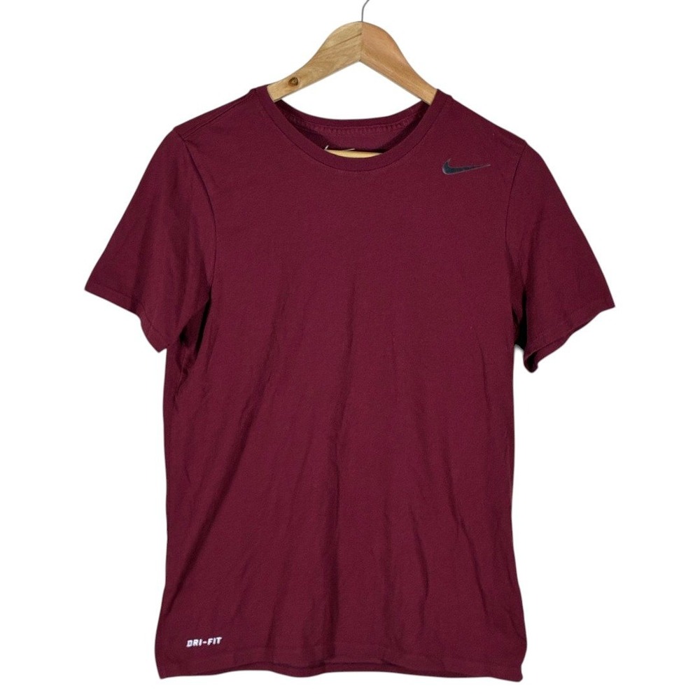 Nike Dri-FIT Athletic Cut Solid T-Shirt Maroon Burgundy Training Sport Size S